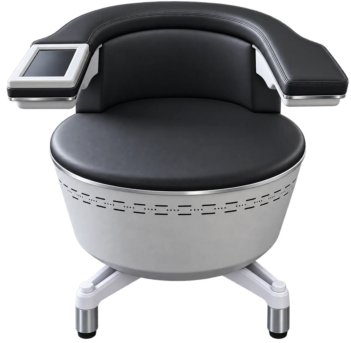 Beckenbodenstuhl der Bodylounge: Sitz mit Armlehnen und Touch-Display